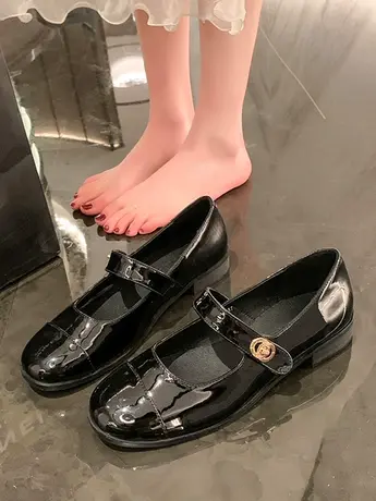 小香风扣带玛丽珍女鞋子2024春季新款法式平底单鞋低跟粗跟小皮鞋商品大图