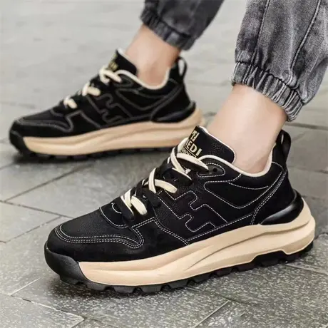 莆田男鞋春秋季潮牌高级感真皮防滑运动鞋男士厚底百搭休闲跑步鞋图片