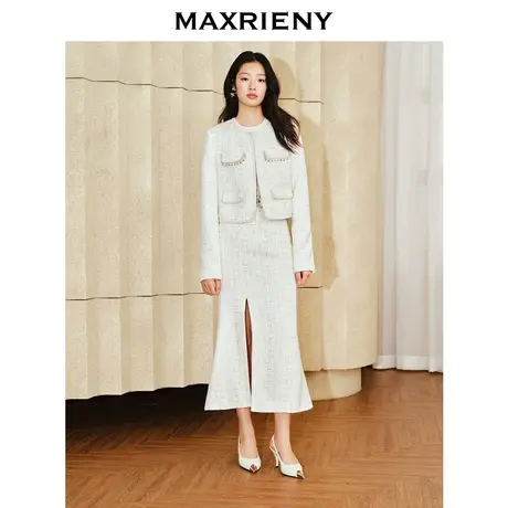 MAXRIENY精致优雅复古感鱼尾开衩花纱半裙2024春季新品小香风裙子商品大图