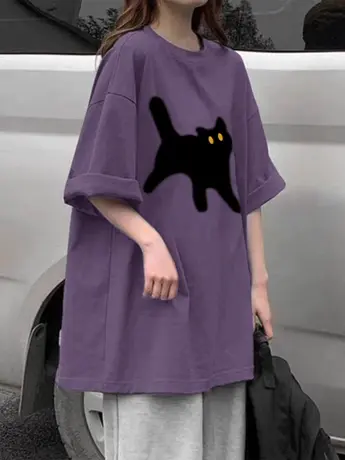 美式复古正肩纯棉短袖t恤女夏季大码宽松韩版半袖chic港味上衣服图片