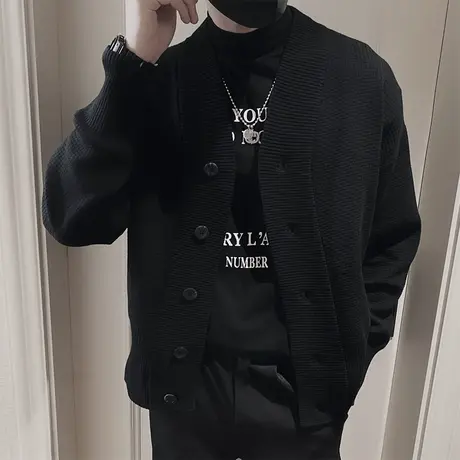 针织外套男春季韩版纯色时尚慵懒风线衣夹克ins轻熟毛衣开衫外套图片