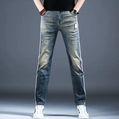 男士新款牛仔裤子简约修身刺绣精致小脚裤棉弹2023休闲宽松潮男裤商品大图