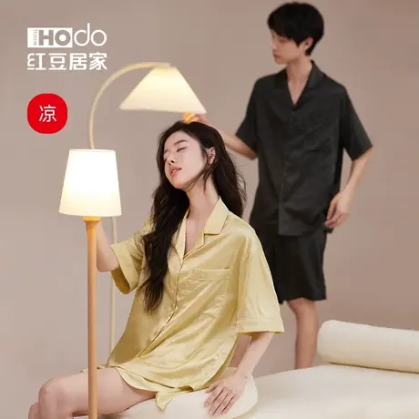 红豆凉感冰丝短袖情侣睡衣抗静电休闲可外穿运动夏季男女款家居服商品大图