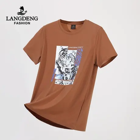 浪登2023夏季凉感短袖t恤圆领弹力时尚百搭印花透气修身体恤上衣商品大图