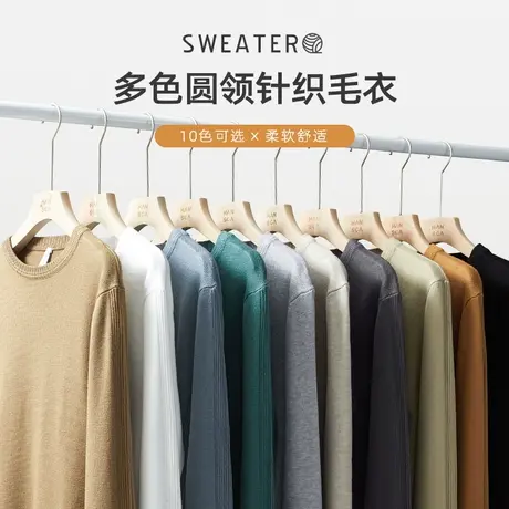 hansca圆领毛衣男秋冬季纯色修身保暖内搭长袖针织衫线衣打底衫男商品大图