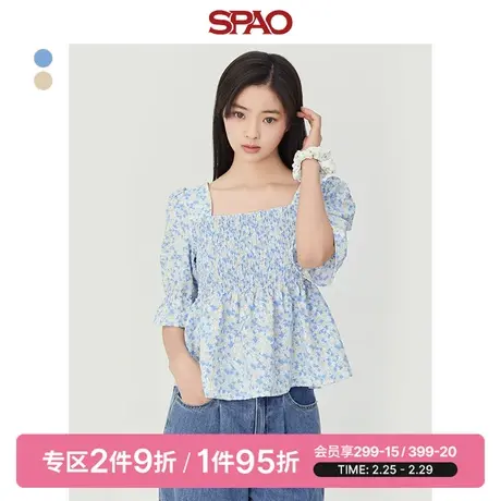 SPAO女士雪纺衫春季新款短款碎花方领甜美风上衣SPBBD24S20图片