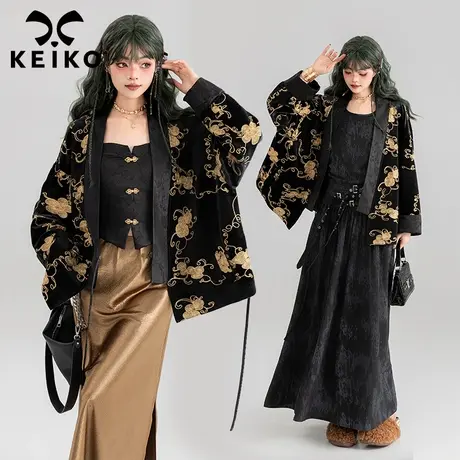 KEIKO 新中式祥云绣花开衫外套女2024春夏高级感缎面古风改良汉服商品大图