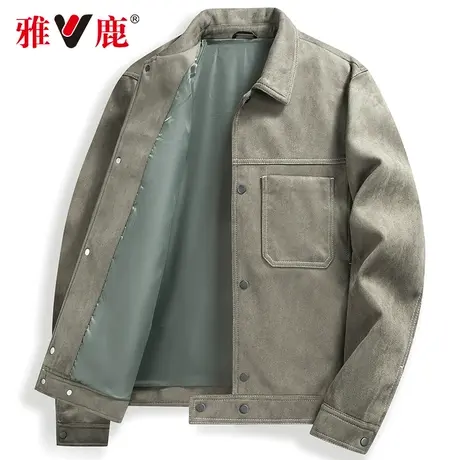 雅鹿男士春季潮牌宽松休闲上衣2023中青年麂皮材质翻领夹克外套男商品大图