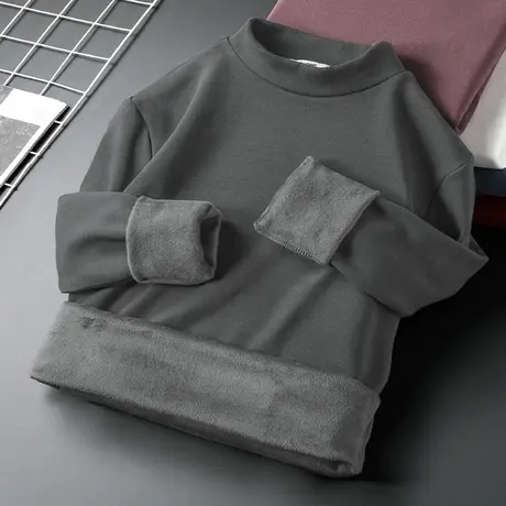 长袖t恤男半高领加绒加厚秋冬保暖内搭打底衫潮流中领纯色秋衣服商品大图