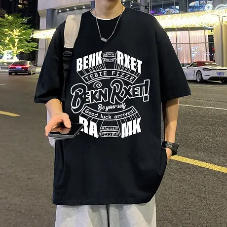 夏季新款高街美式短袖T恤男潮牌纯棉重磅半袖2023新款宽松体恤衫商品大图