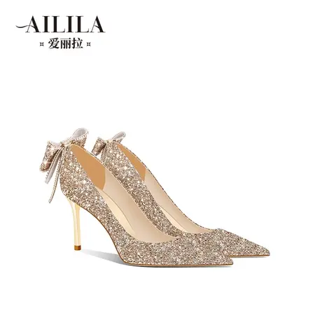 法式婚鞋女2023新款蝴蝶结新娘高跟鞋禾秀主婚纱两穿高级感商品大图