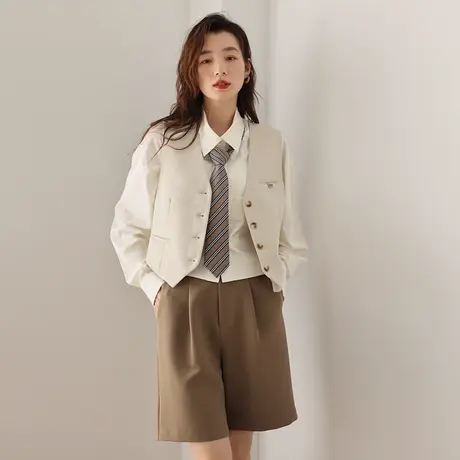 嘉茱莉2023年春季新款V领马甲上衣H版型上衣搭配衬衫洋气时髦马夹图片