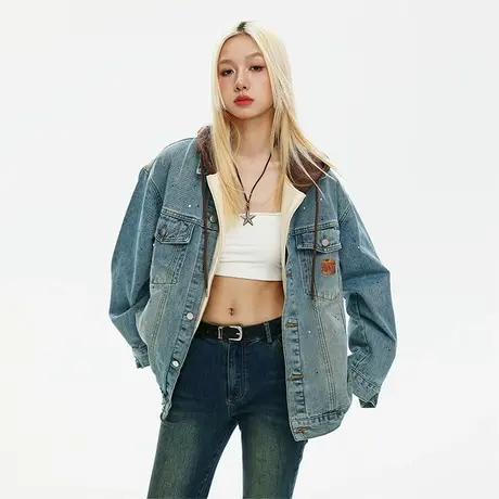 水洗复古牛仔外套女春秋2023年新款街头潮牌宽松oversize夹克上衣商品大图