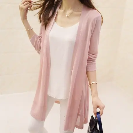 冰丝针织开衫女中长款外搭宽松大码薄款外套2023夏季女装空调衫女图片