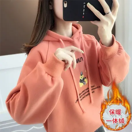 女士连帽加绒加厚卫衣女2023年新款爆款时尚秋冬小众慵懒上衣超火商品大图
