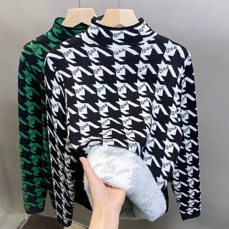 一体绒半高领毛衣女加绒打底衫2023秋冬新款针织衫内搭加厚上衣潮商品大图