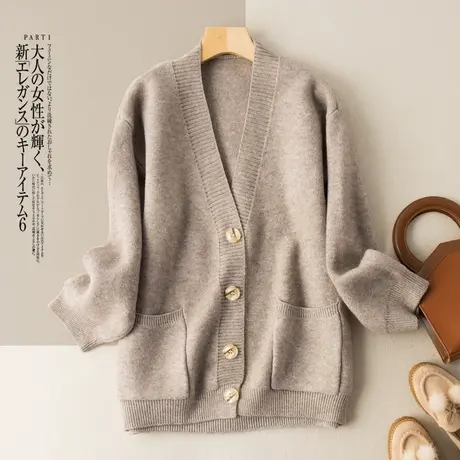 2022春季新款中长款针织开衫女早春毛衣外套女宽松气质温柔系穿搭商品大图