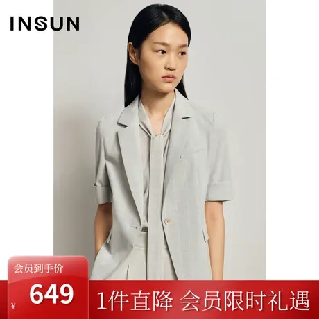 恩裳夏季时尚条纹短袖薄款宽松通勤休闲西装外套女图片