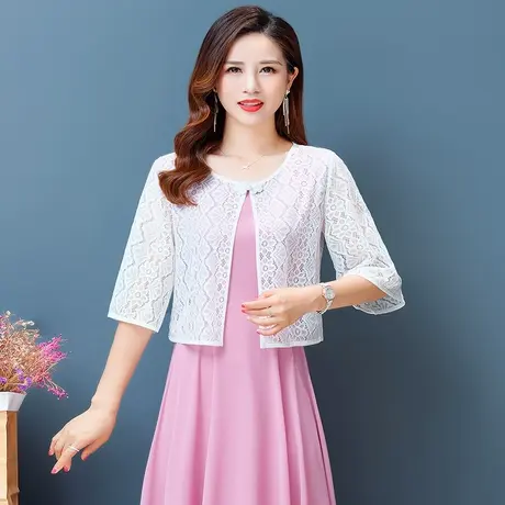 有袖圆领搭配裙子吊带百搭蕾丝披肩外套开衫空调衫短款防晒衣外搭图片