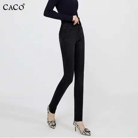 小脚牛仔裤女长裤2023秋冬新品薄绒修身显瘦高腰水洗黑色铅笔裤商品大图