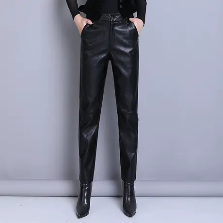 PU皮裤小脚裤女秋冬2023新款高腰显瘦哈伦裤外穿加绒长裤休闲裤子图片