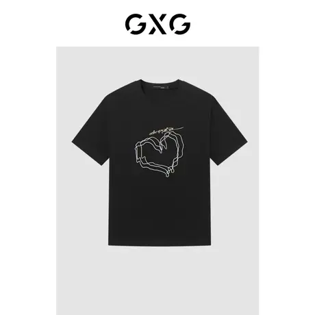 GXG男装 潮搭创意爱心刺绣时尚情侣宽松休闲短袖T恤男23年清仓款图片
