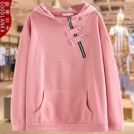 年轻气质40-50岁胖妈妈卫衣秋装新款洋气时尚加肥加大码连帽上衣图片