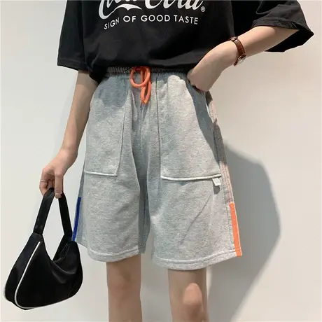 短裤女夏2020宽松高腰直筒港味显瘦百搭阔腿五分中裤运动工装裤子商品大图
