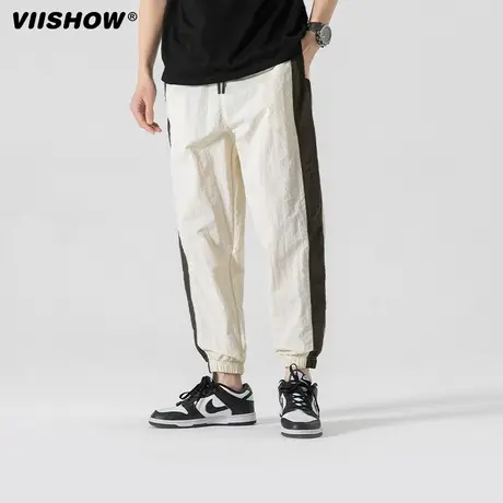 VIISHOW复古侧面拼接机能运动束脚裤男女潮牌宽松阔腿休闲九分裤商品大图