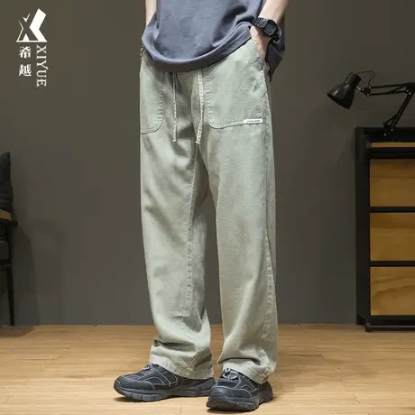 希越直筒休闲裤男棉麻凉感运动裤子秋冬新款宽松大码垂感阔腿长裤商品大图