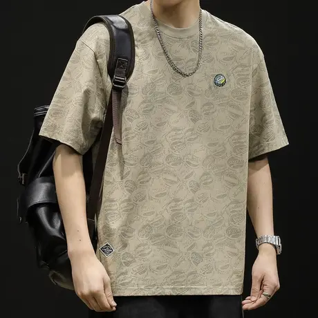 潮牌全身印花短袖t恤男士半袖夏季2023新款宽松大码男款纯棉体恤图片