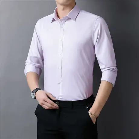 春季新款衬衣青中年商务翻领薄款男装时尚纯色职业防水长袖衬衫男图片