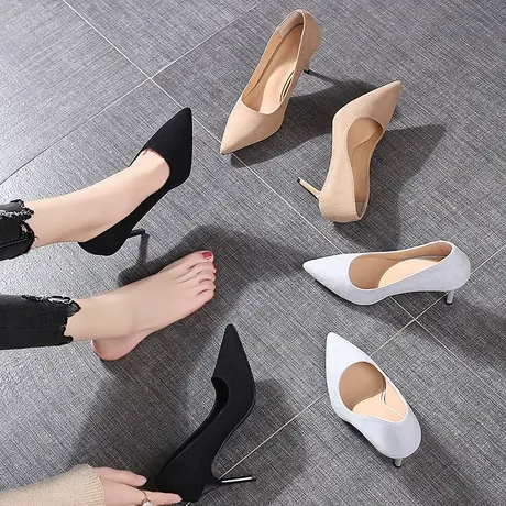 2022新款女鞋春款黑色高跟鞋女尖头细跟工作鞋百搭性感学生礼仪鞋商品大图