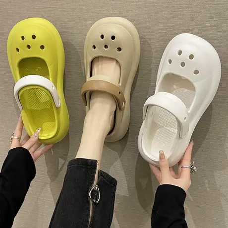 玛丽珍洞洞鞋女夏季2023年新款踩屎感厚底防滑室内外穿包头凉拖鞋商品大图