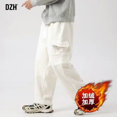 男士加绒加厚裤子男冬季工装裤摇粒绒卫裤2024新款直筒休闲裤长裤图片