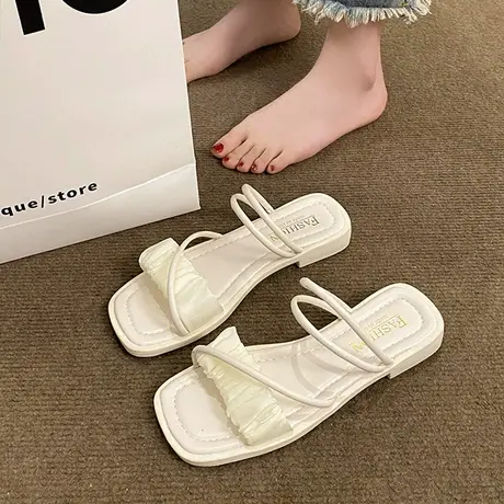 网红绝美平底凉拖鞋女夏外穿配裙子2024新款法式仙女两穿沙滩凉鞋商品大图