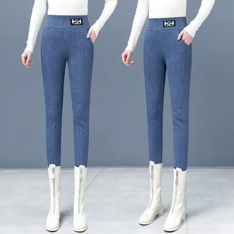 鲨鱼裤女外穿秋冬季加绒加厚显瘦胖mm瘦腿提臀高腰打底裤灰色小脚图片