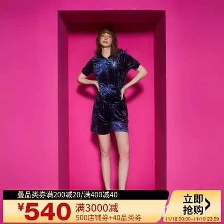 Juicy Couture橘滋女装新款女装典雅深邃银粉烫钻印花丝绒外套图片