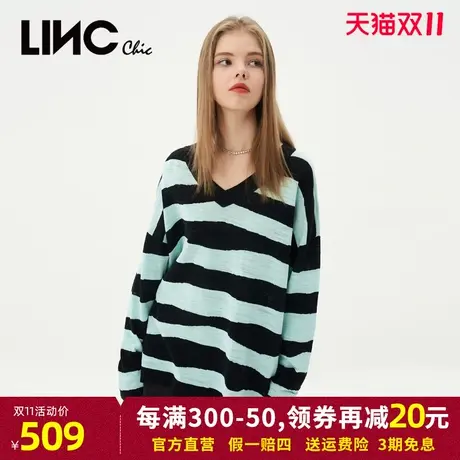 LINC金羽杰针织衫女2023秋季新款大V领清爽薄款宽松女士毛衣外套商品大图