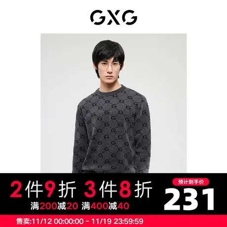 GXG男装 22年冬季新款潮流时尚满身字母图案圆领套头毛衣毛衫男图片