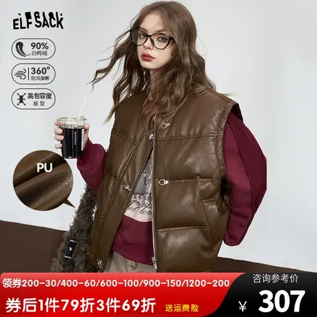 妖精的口袋保暖羽绒马甲女2023冬季新款小个子复古休闲无袖皮马甲图片