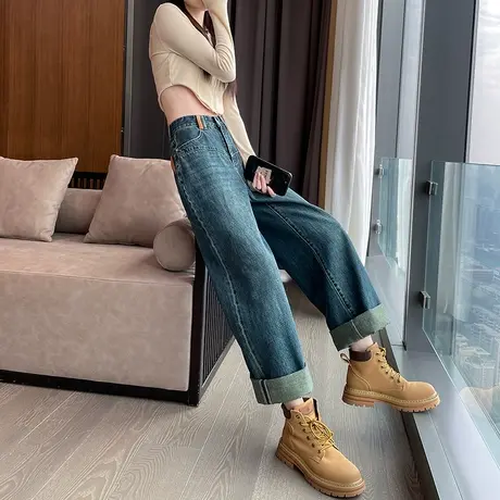 垂感牛仔阔腿裤女2023年新款爆款宽松直筒美式复古显瘦老爹拖地裤图片