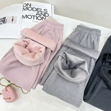 加绒保暖阔腿拖地裤女秋冬新款百搭宽松显瘦松紧腰休闲裤长裤子商品大图