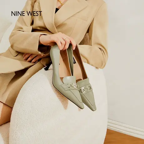 【商场同款】Nine West/玖熙尖头高跟鞋女2025夏新款法式真皮单鞋图片