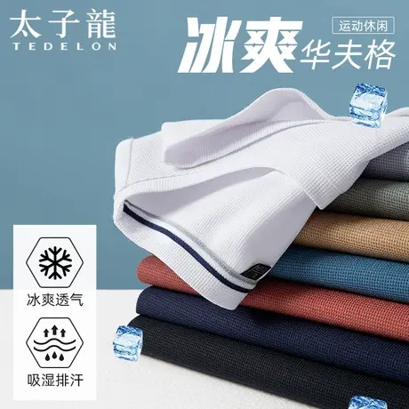 【冰爽华夫格】太子龙短袖T恤男夏季薄款纯色宽松透气运动休闲T恤商品大图