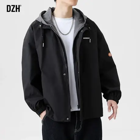 男士休闲假两件工装外套男潮牌宽松连帽上衣2023年秋款飞行员夹克图片