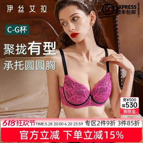 伊丝艾拉大胸显小胸内衣性感蕾丝调整型防下垂收副乳大码胖MM文胸商品大图