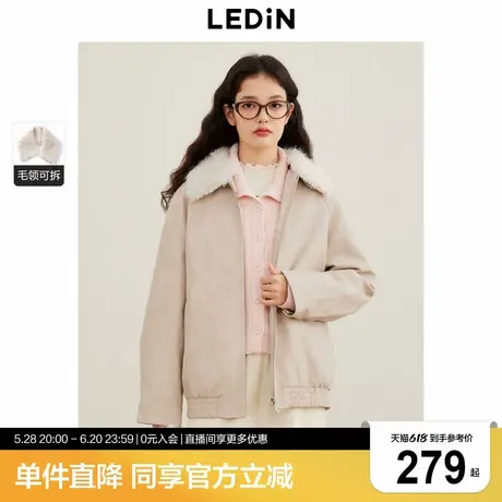 乐町2024冬季新款美式复古内里夹棉可脱卸毛领设计仿皮衣PU外套商品大图