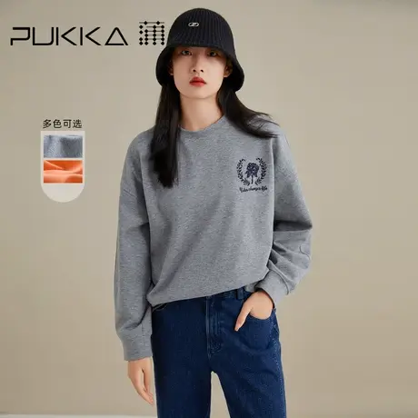 蒲PUKKA 套头卫衣女2022秋装新品宽松休闲绣花长袖圆领慵懒上衣图片