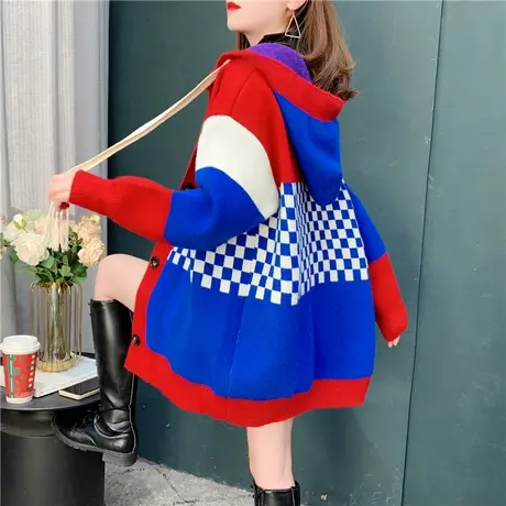 加厚连帽毛衣开衫女2022年新款春秋外穿宽松慵懒风针织外套上衣潮商品大图